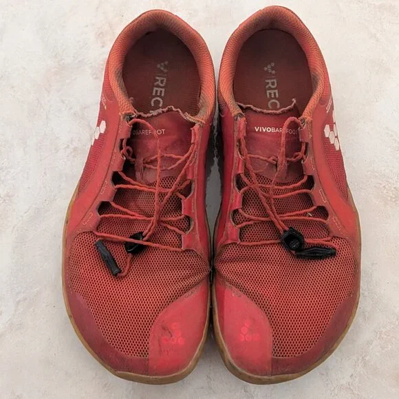 USED Vivobarefoot Mens Primus Trail II FG Textile Synthetic Fiery Coral Trainers